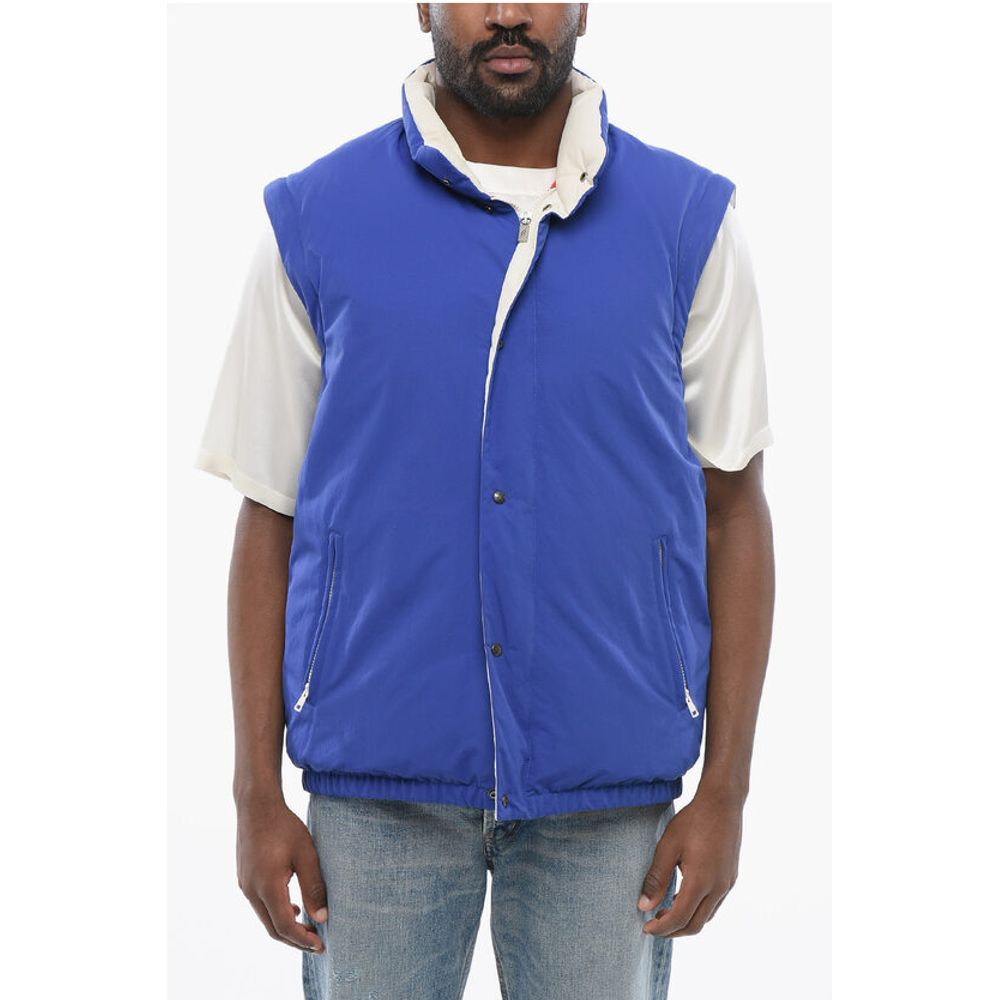 Nylon Down Jacket with Embroidered Logo and Removable Sleeve