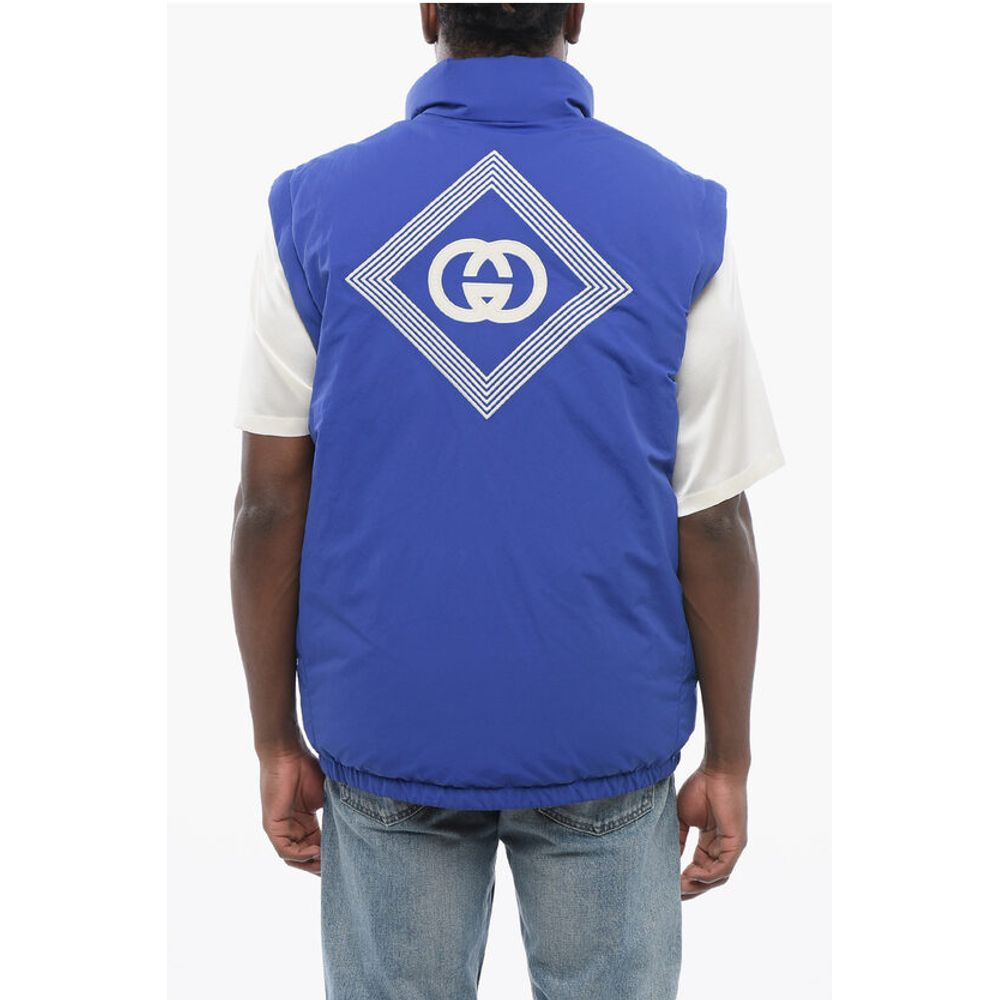 Nylon Down Jacket with Embroidered Logo and Removable Sleeve