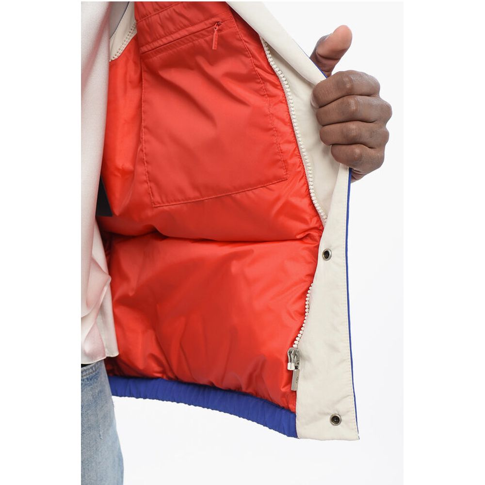 Nylon Down Jacket with Embroidered Logo and Removable Sleeve