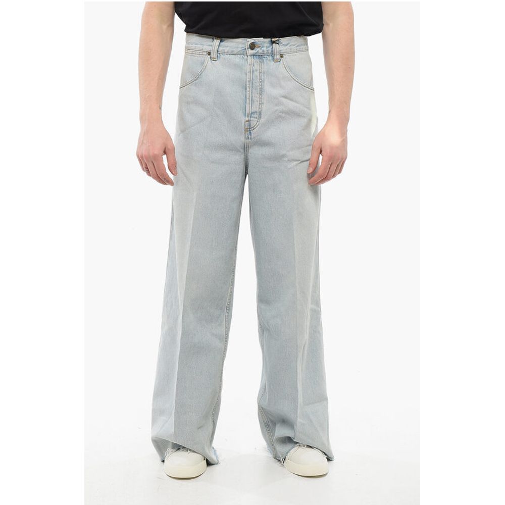 Light Wash Wide Leg Denims with Fringed Bottom 34cm