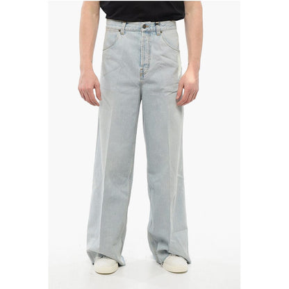 Light Wash Wide Leg Denims with Fringed Bottom 34cm