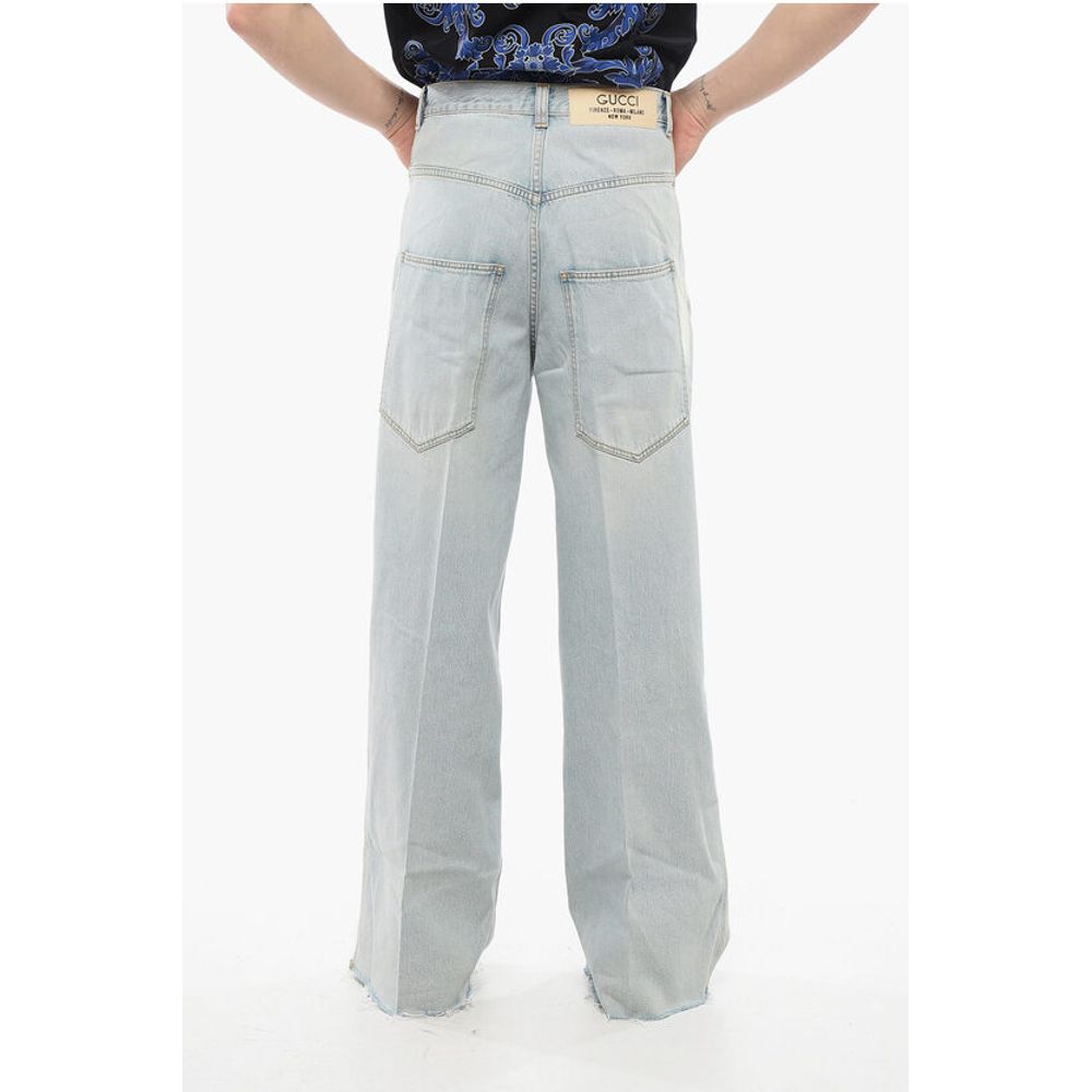 Light Wash Wide Leg Denims with Fringed Bottom 34cm