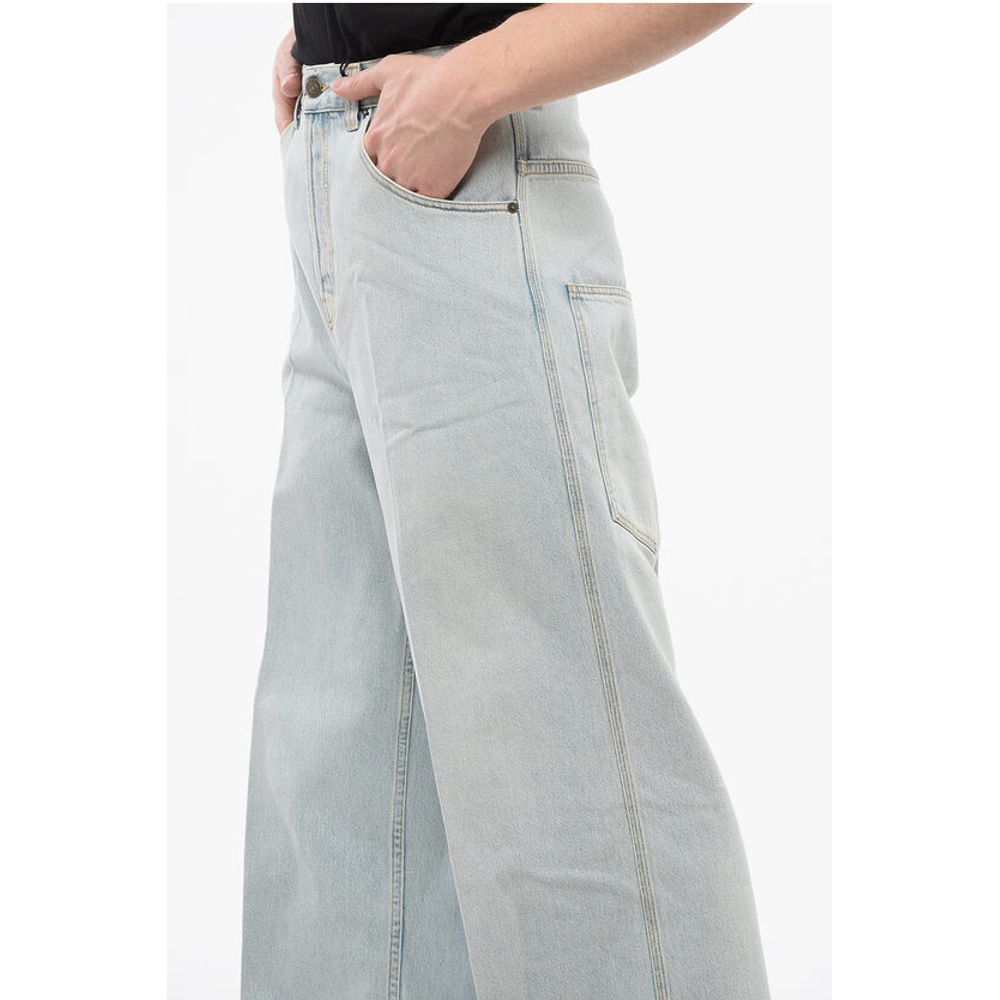 Light Wash Wide Leg Denims with Fringed Bottom 34cm