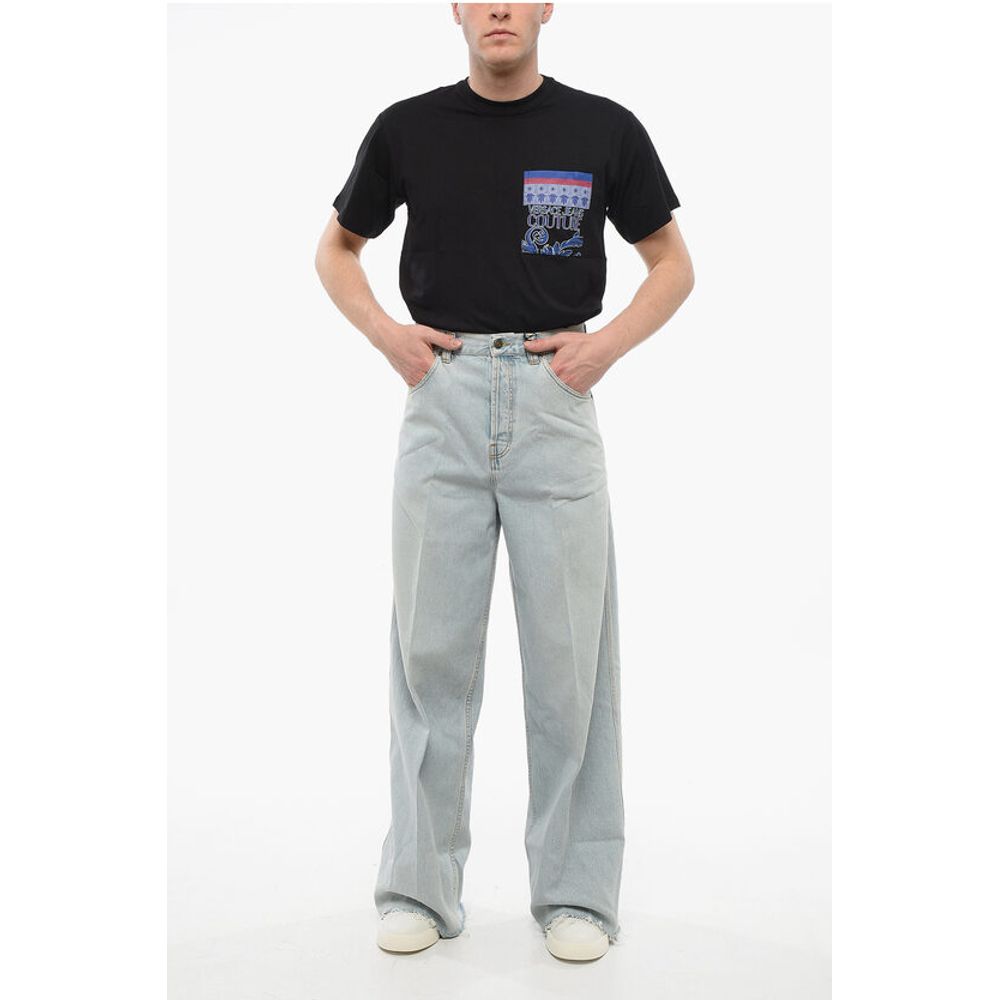 Light Wash Wide Leg Denims with Fringed Bottom 34cm