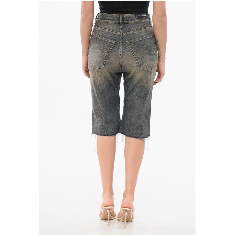 Vintage Washed Denim Shorts with Raw-cut Hem