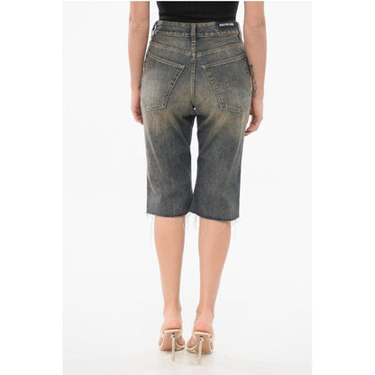 Vintage Washed Denim Shorts with Raw-cut Hem