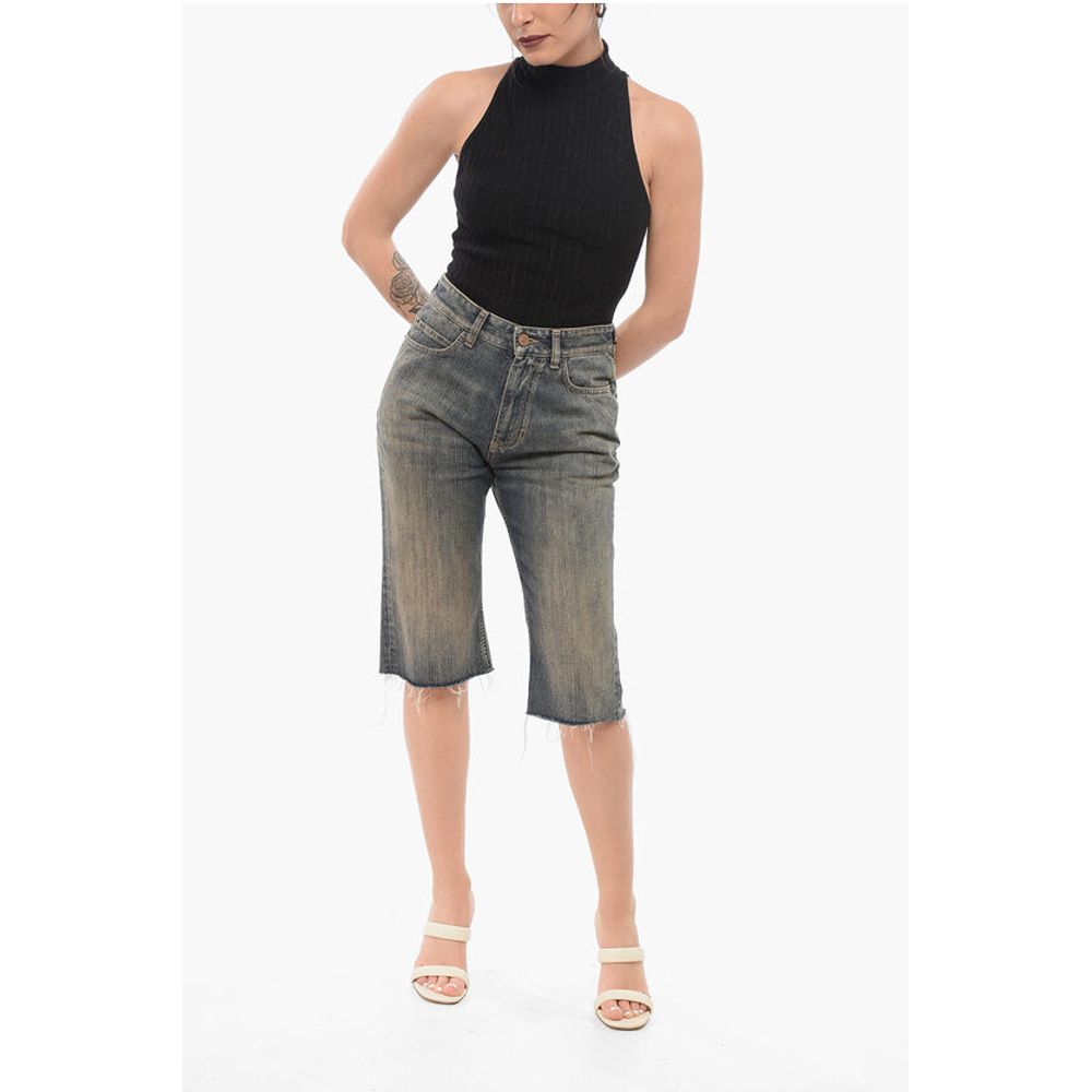 Vintage Washed Denim Shorts with Raw-cut Hem