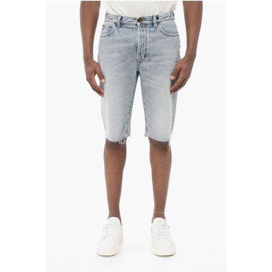 Light Wash Denim Shorts with Fringed Bottom