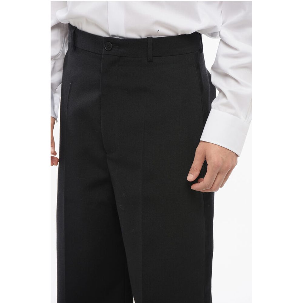 4-Pocketed Wool Pants with Side Satin Bands