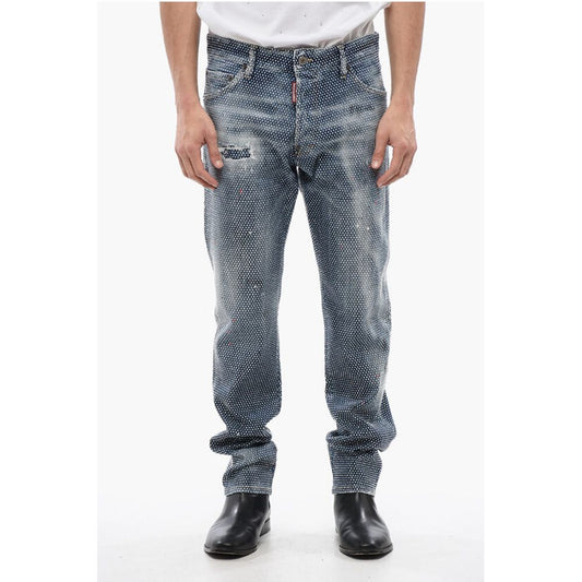 Stone Washed COOL GUY Jeans With Allover Rhinestones 17 cm