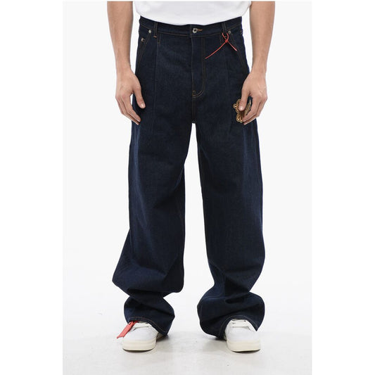 Single-Pleated Baggy Fit Jeans with Embroidered Logo 28cm