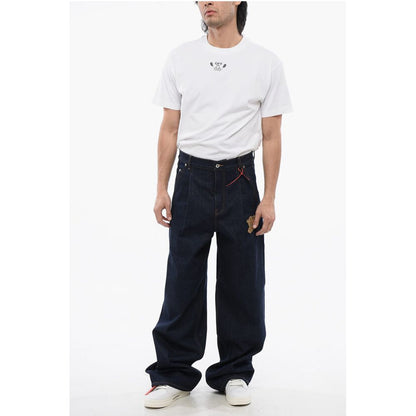 Single-Pleated Baggy Fit Jeans with Embroidered Logo 28cm