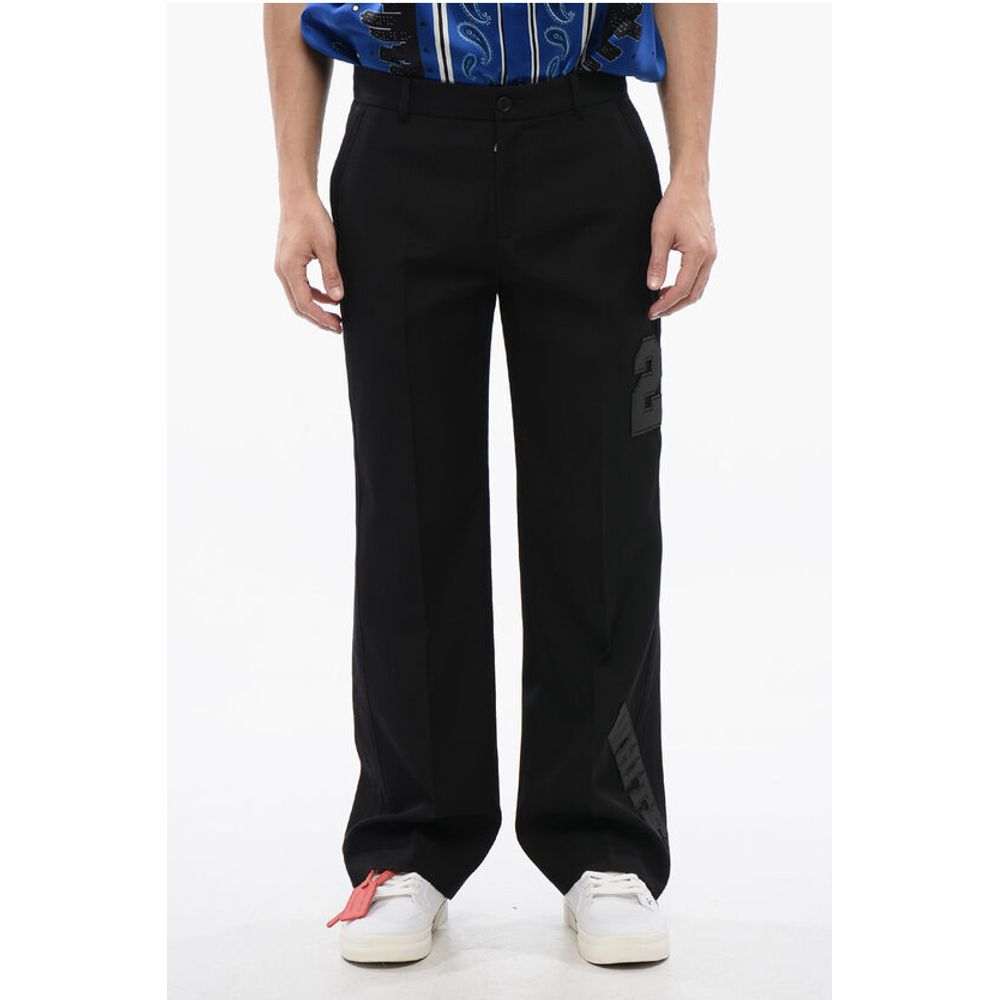 Virgin Wool Pants with 23 Embroidery