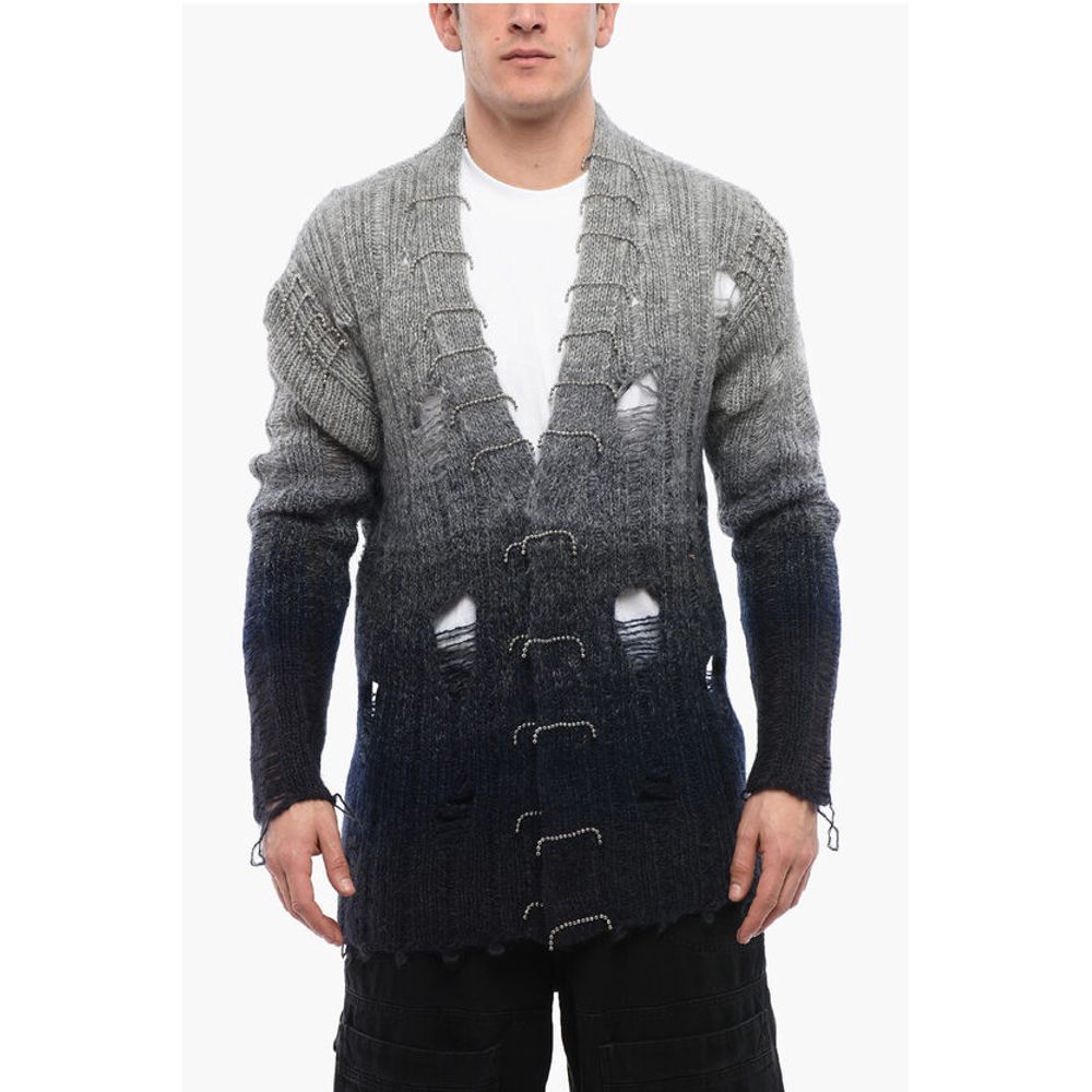 Distressed Effect Wool Cardigan With Beads Detail