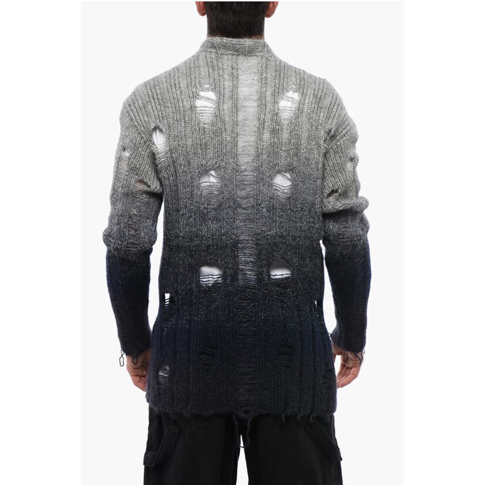 Distressed Effect Wool Cardigan With Beads Detail