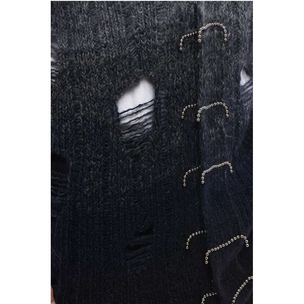 Distressed Effect Wool Cardigan With Beads Detail
