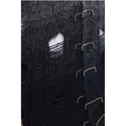 Distressed Effect Wool Cardigan With Beads Detail