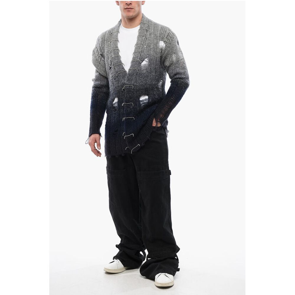 Distressed Effect Wool Cardigan With Beads Detail
