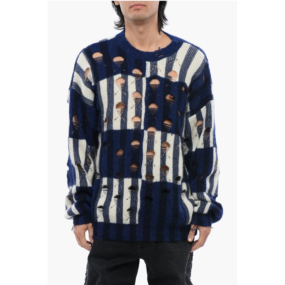 Distressed Effect SHIBORI Tartan Crewneck Sweater