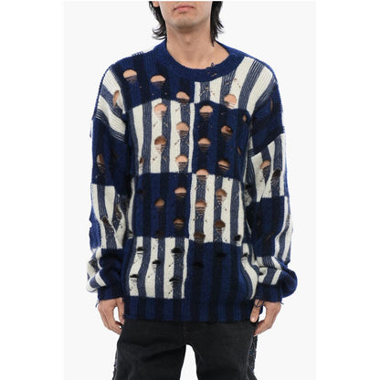 Distressed Effect SHIBORI Tartan Crewneck Sweater
