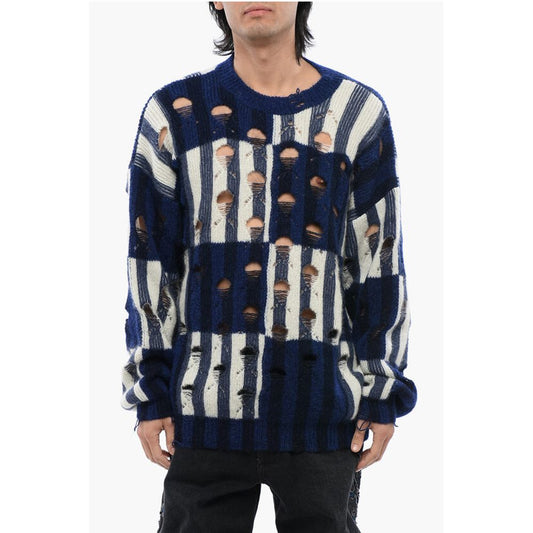 Distressed Effect SHIBORI Tartan Crewneck Sweater