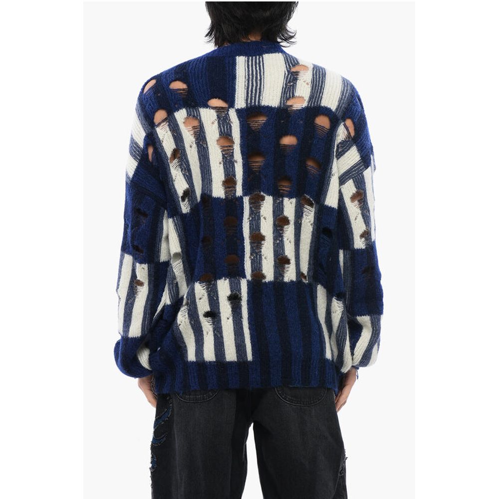 Distressed Effect SHIBORI Tartan Crewneck Sweater