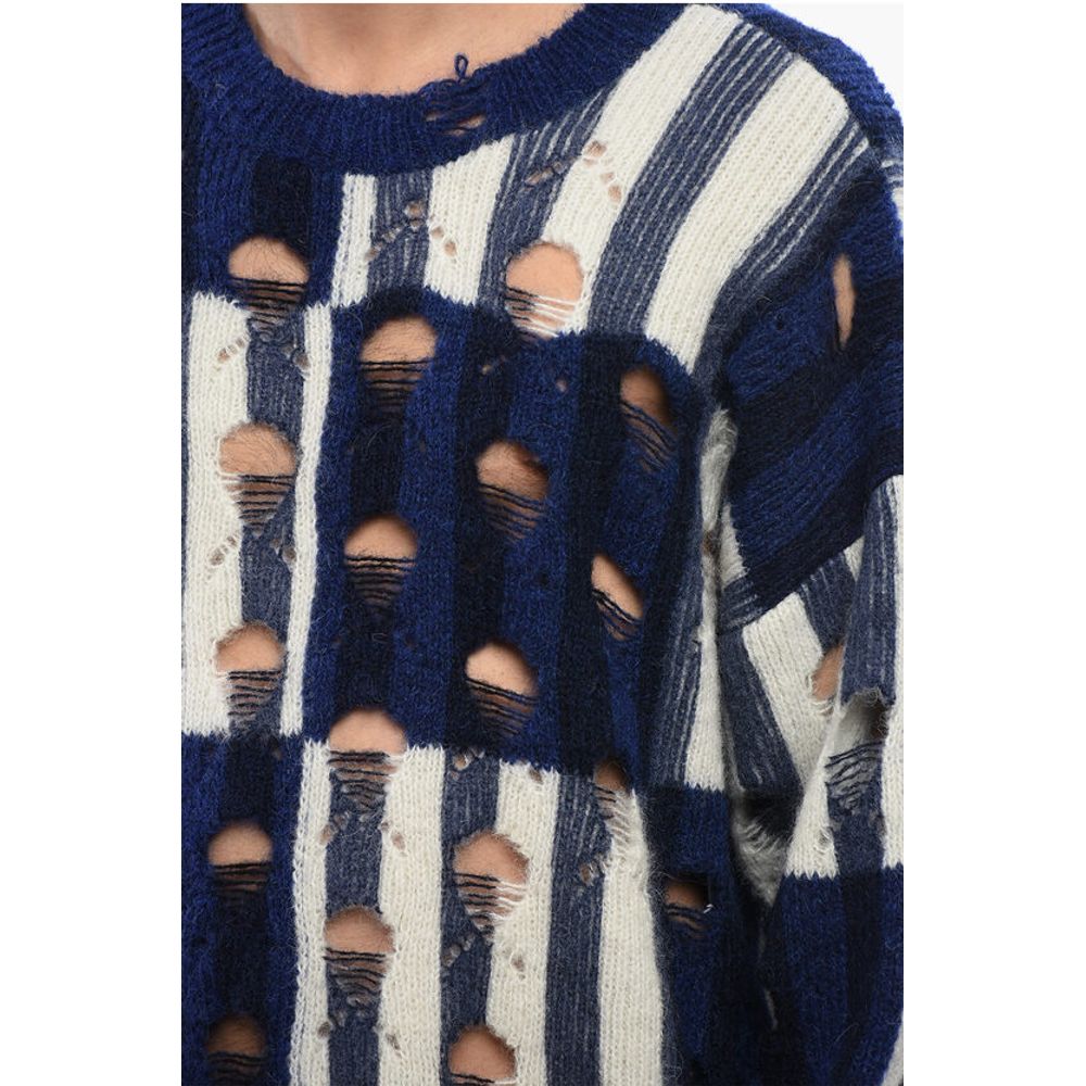 Distressed Effect SHIBORI Tartan Crewneck Sweater