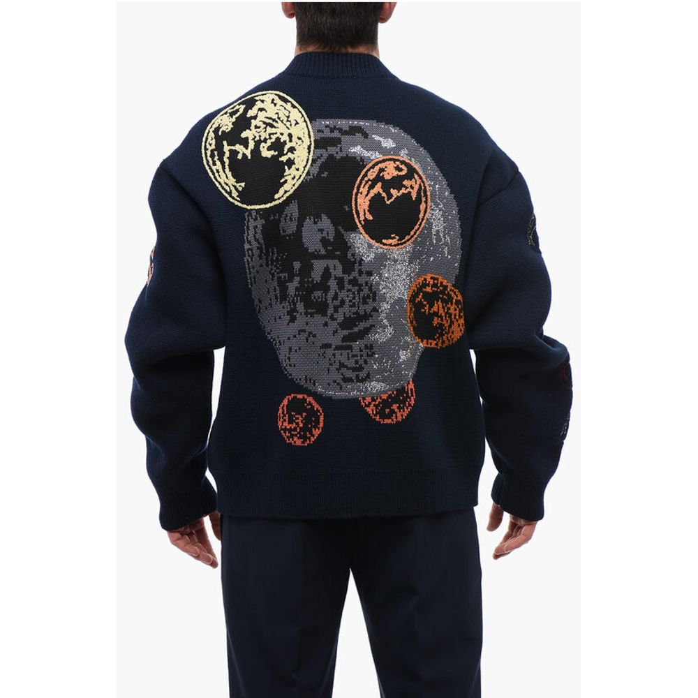 Embroidered MOON PHASE Wool Blend Cardigan