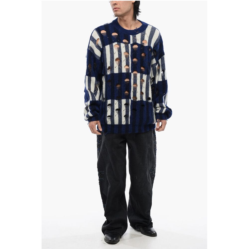 Distressed Effect SHIBORI Tartan Crewneck Sweater