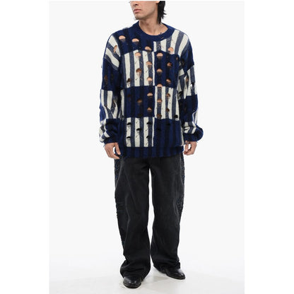 Distressed Effect SHIBORI Tartan Crewneck Sweater