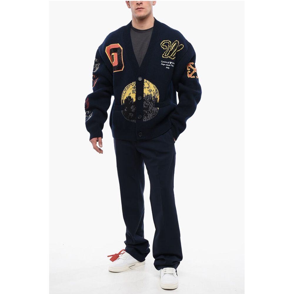 Embroidered MOON PHASE Wool Blend Cardigan
