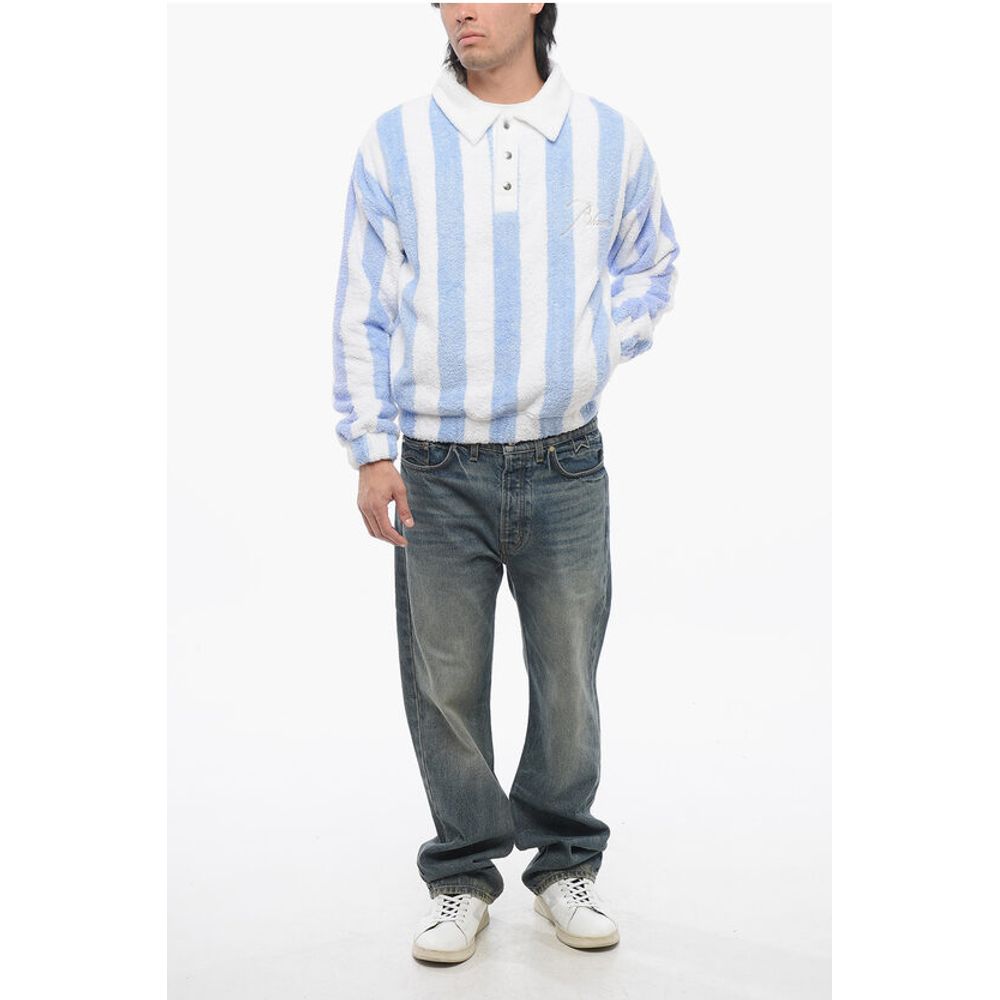 Awning Striped Terry Cotton 3-Buttons Sweatshirt