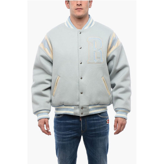 Wool Bomber with Leather and Snap Buttons