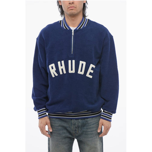 Terry-Cotton Varsity Sweatshirt with Half Zip
