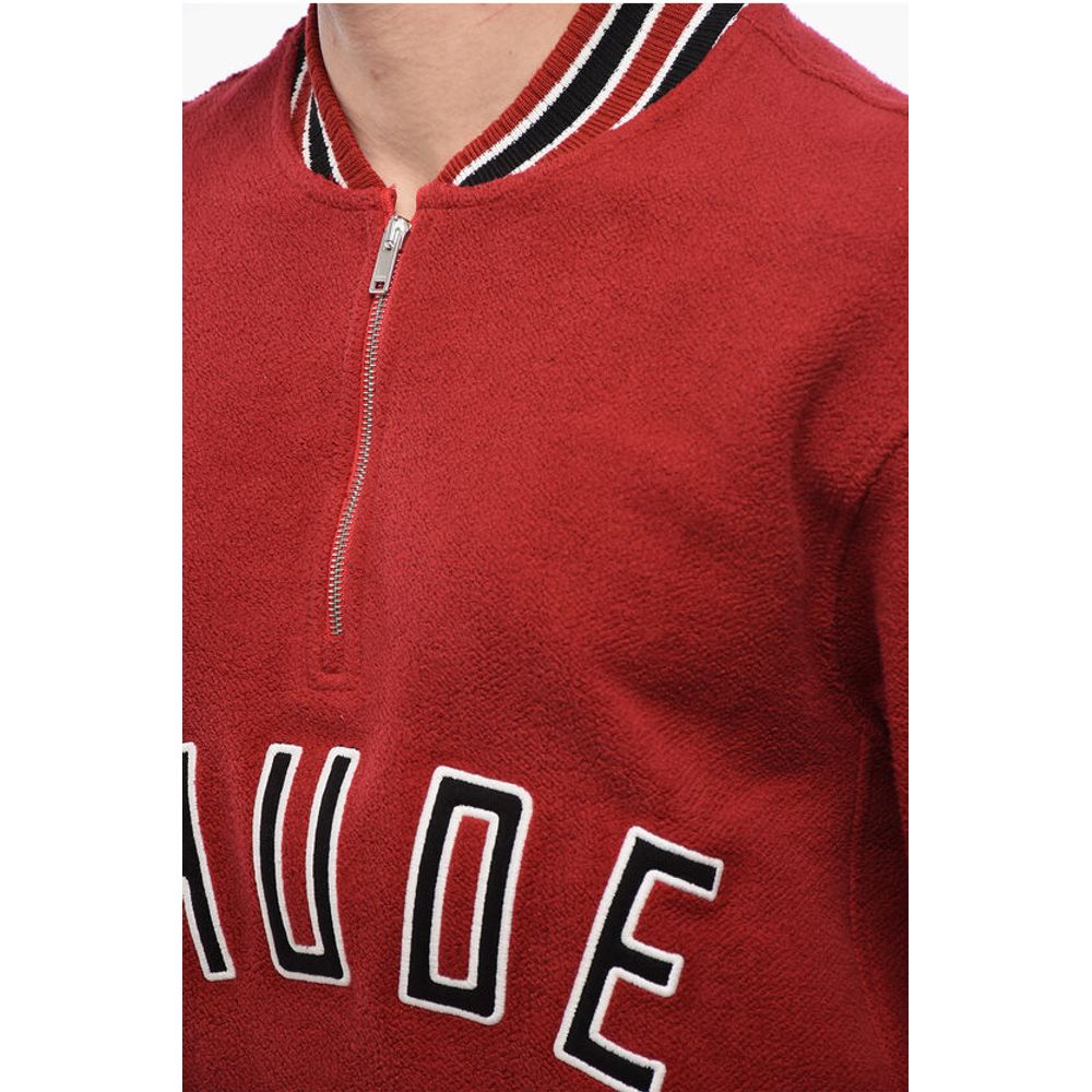 Terry-Cotton Varsity Sweatshirt with Half Zip