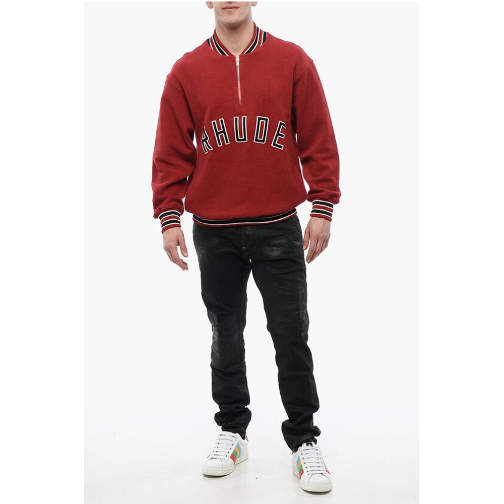 Terry-Cotton Varsity Sweatshirt with Half Zip