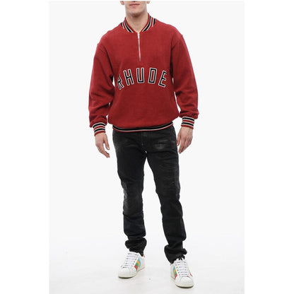 Terry-Cotton Varsity Sweatshirt with Half Zip