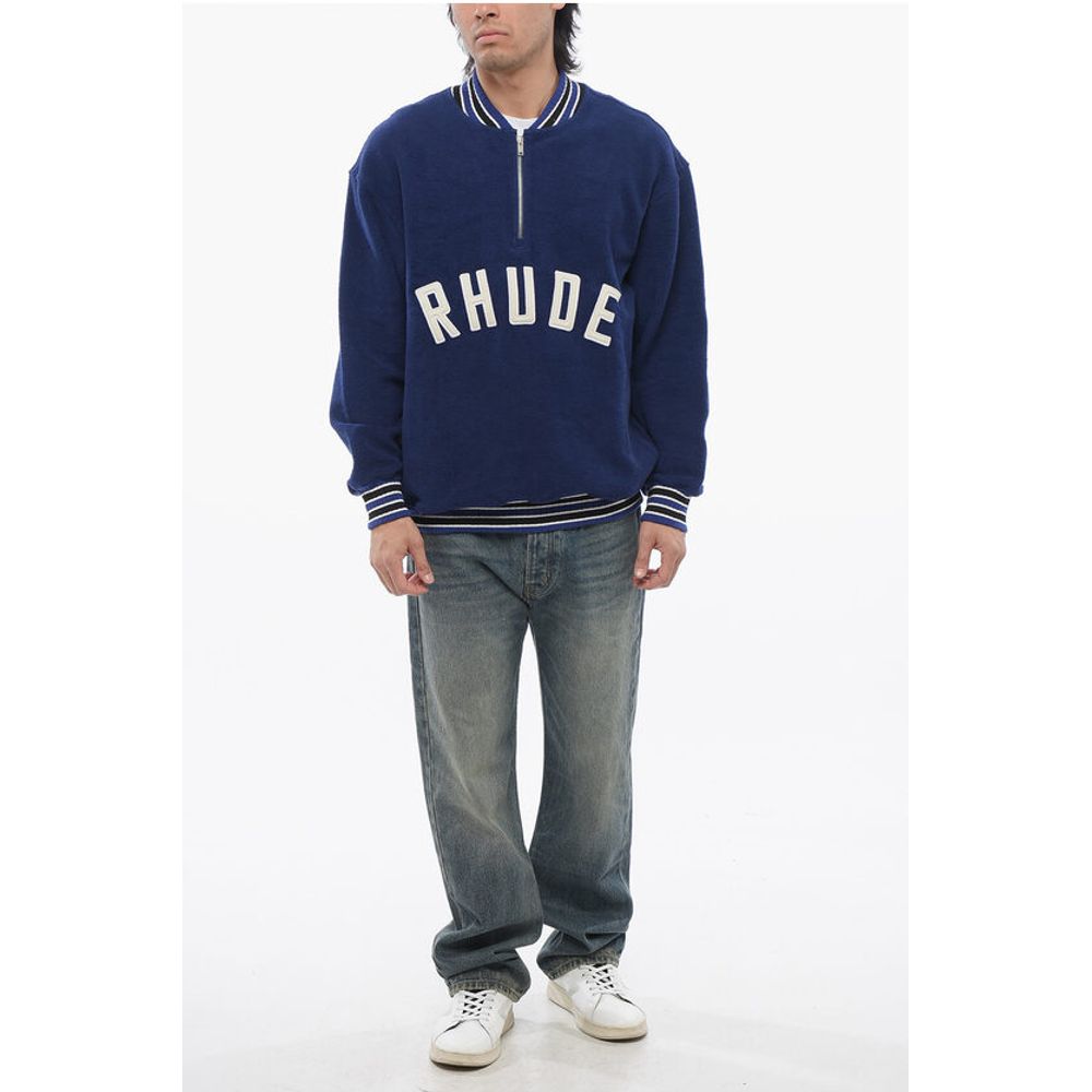 Terry-Cotton Varsity Sweatshirt with Half Zip