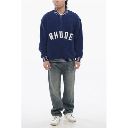 Terry-Cotton Varsity Sweatshirt with Half Zip