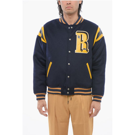 Wool Bomber with Faux Leather and Snap Buttons