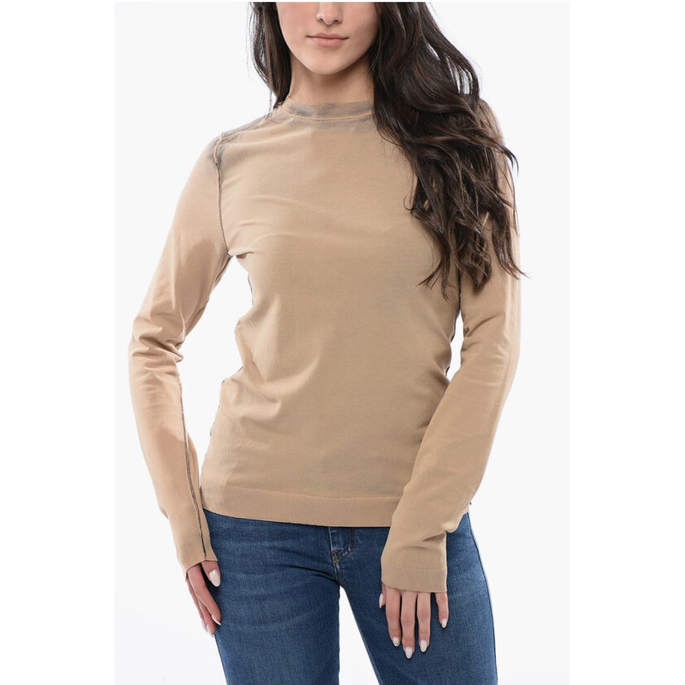 Acid Wash Effect Lightweight Crew-neck Sweater