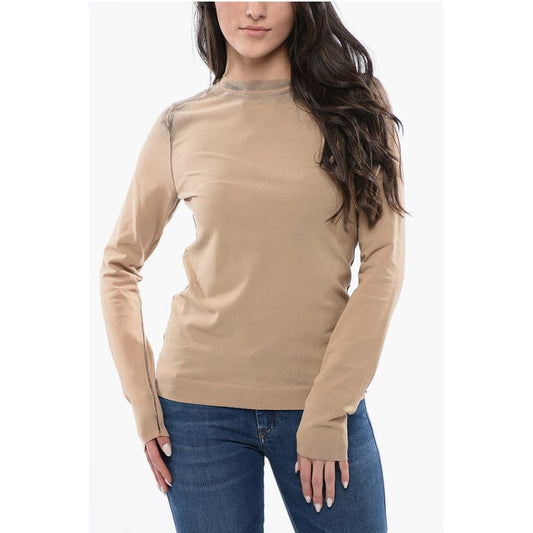Acid Wash Effect Lightweight Crew-neck Sweater
