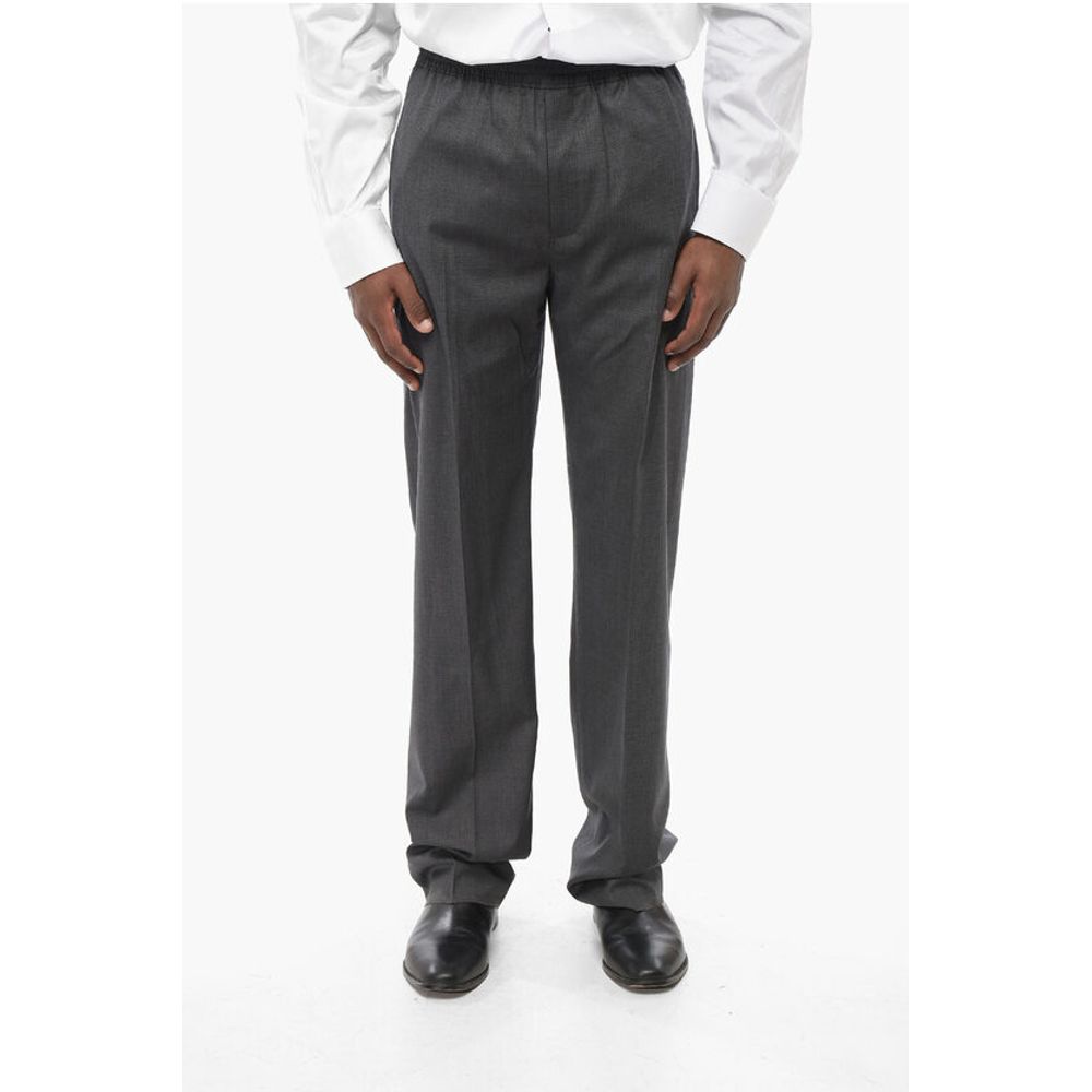 Virgin Wool Blend Pants with Elastic Waistband
