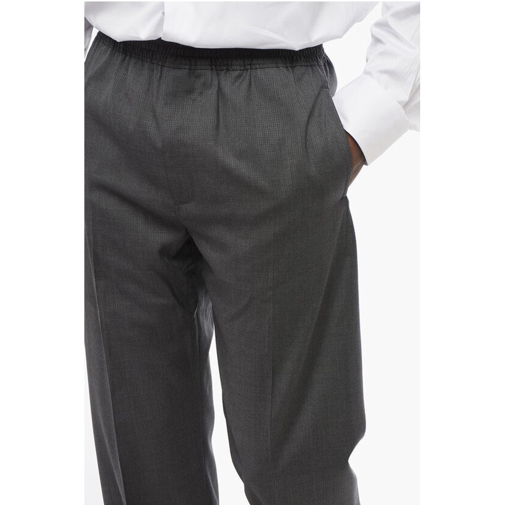 Virgin Wool Blend Pants with Elastic Waistband