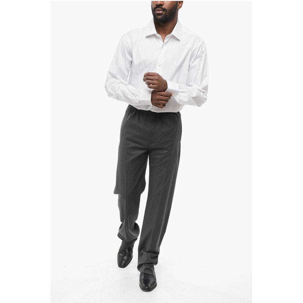 Virgin Wool Blend Pants with Elastic Waistband
