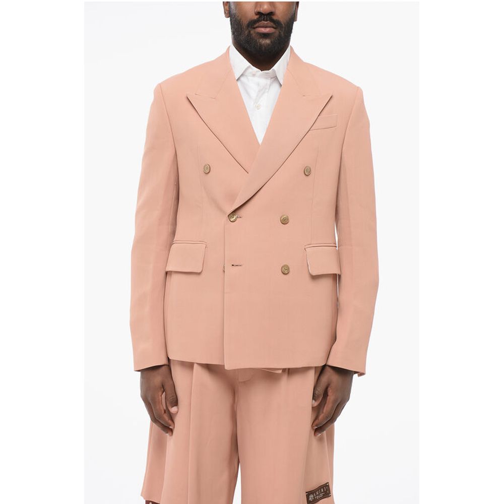 Double-breasted Twill Viscose Blazer with Flap Pockets
