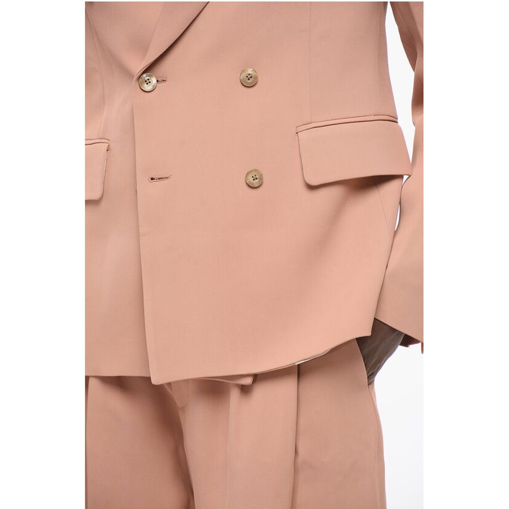 Double-breasted Twill Viscose Blazer with Flap Pockets