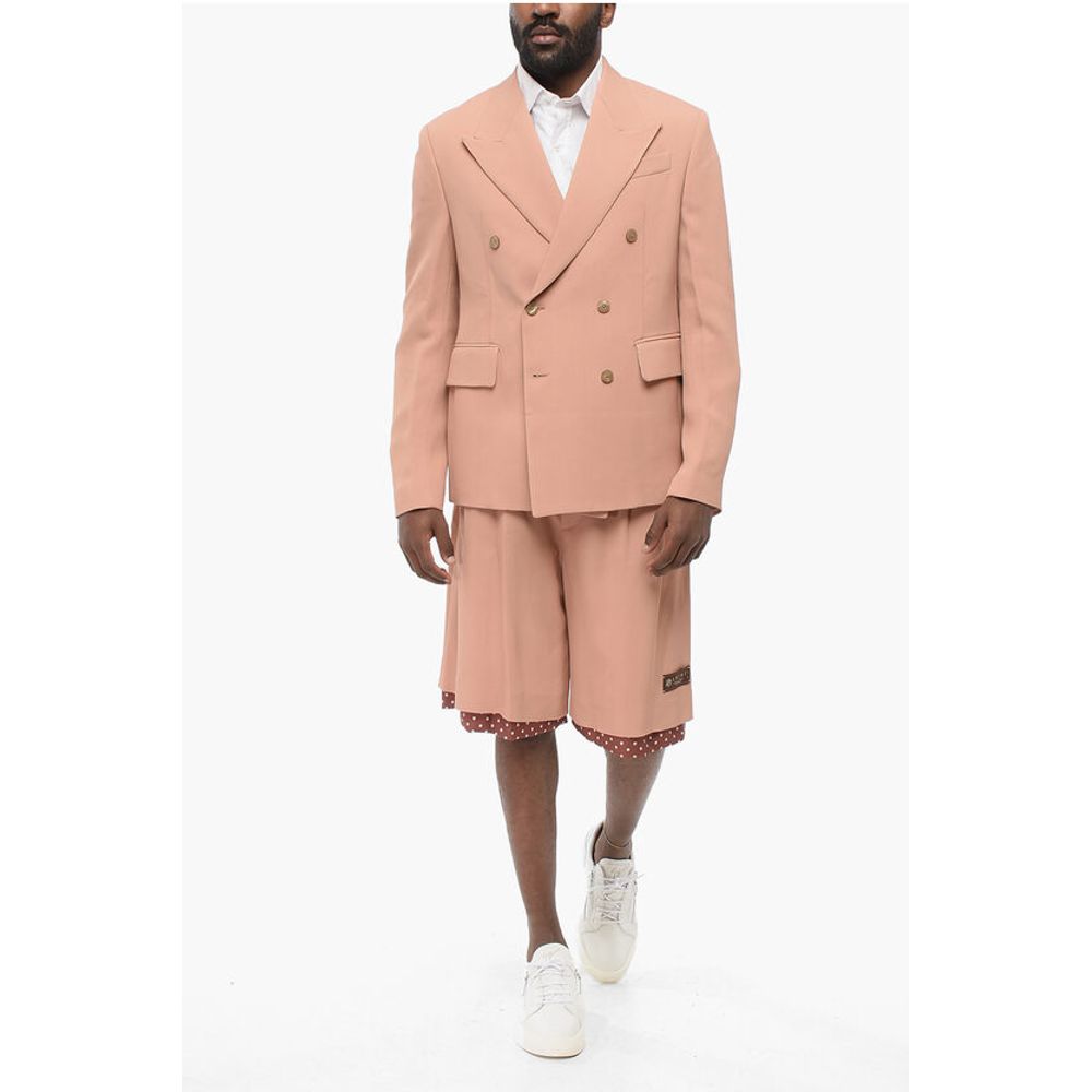 Double-breasted Twill Viscose Blazer with Flap Pockets