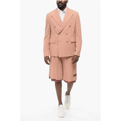 Double-breasted Twill Viscose Blazer with Flap Pockets