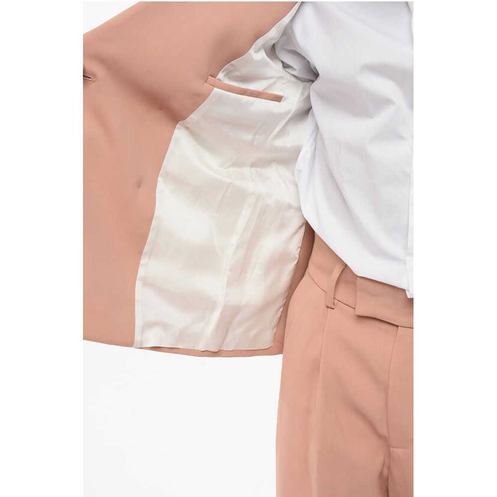 Double-breasted Twill Viscose Blazer with Flap Pockets